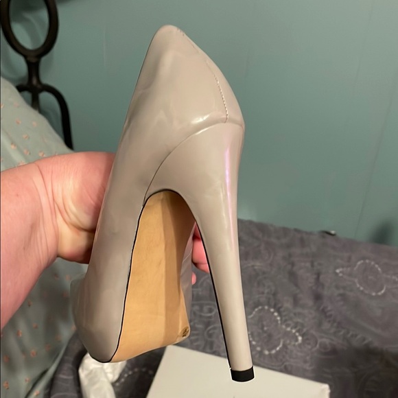 Jessica Simpson Gray Stiletto Heels patent gray leather 7 pumps square toe shoes - Picture 6 of 7